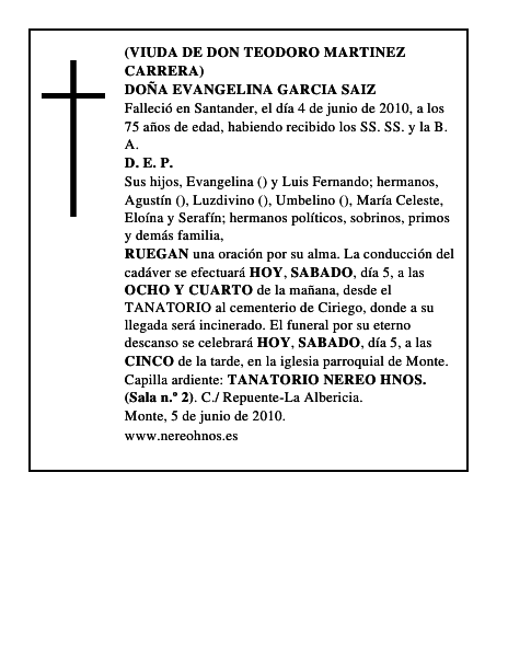 DOÑA EVANGELINA GARCIA SAIZ