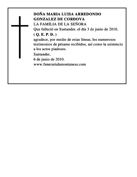 DOÑA MARIA LUISA ARREDONDO GONZALEZ DE CORDOVA