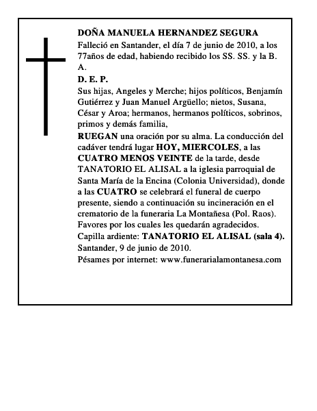 DOÑA MANUELA HERNANDEZ SEGURA