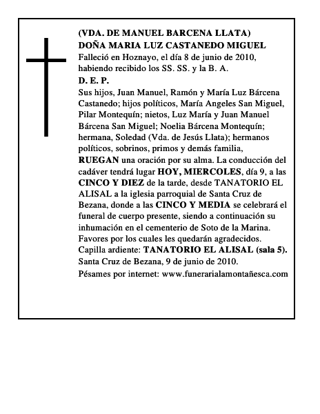 DOÑA MARIA LUZ CASTANEDO MIGUEL