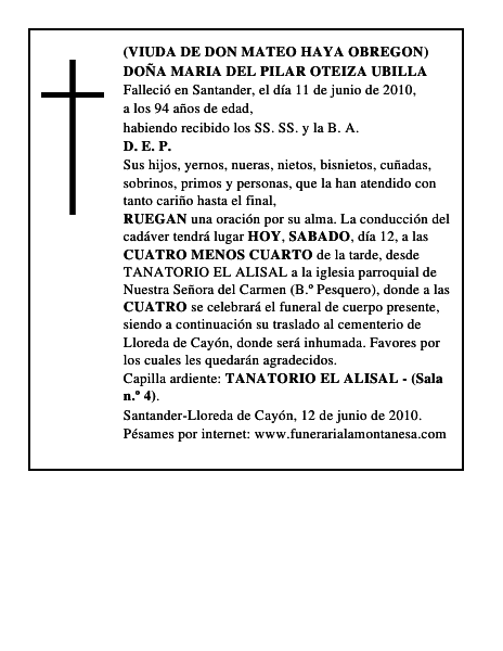 DOÑA MARIA DEL PILAR OTEIZA UBILLA