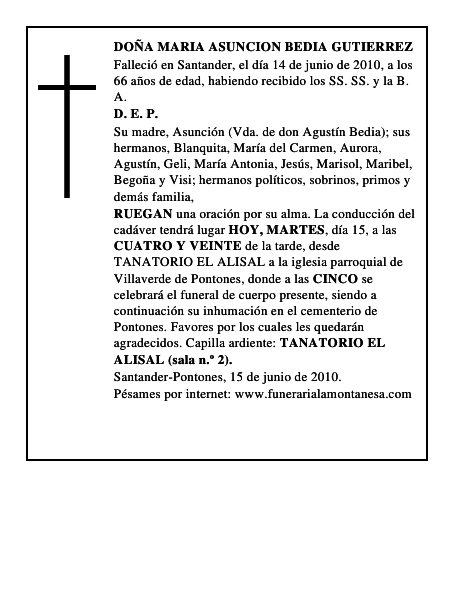 DOÑA MARIA ASUNCION BEDIA GUTIERREZ