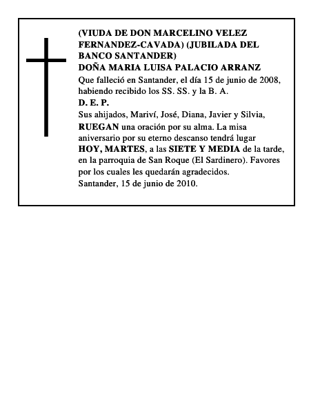 DOÑA MARIA LUISA PALACIO ARRANZ