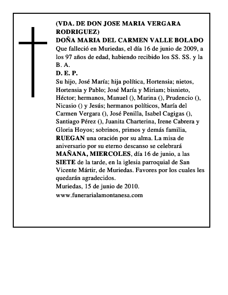 DOÑA MARIA DEL CARMEN VALLE BOLADO