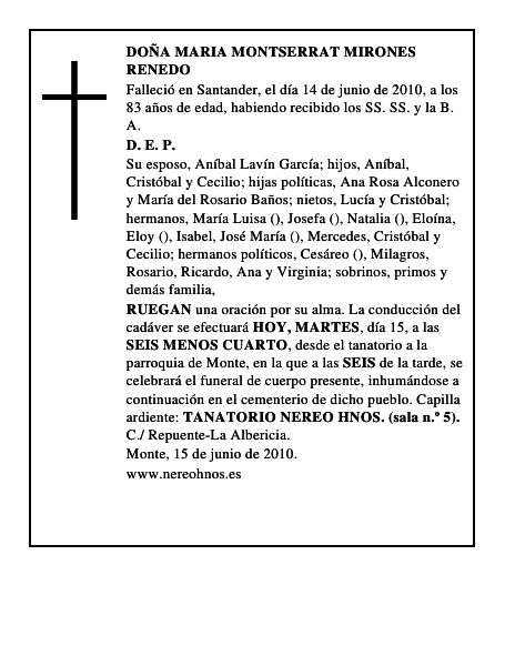 DOÑA MARIA MONTSERRAT MIRONES RENEDO