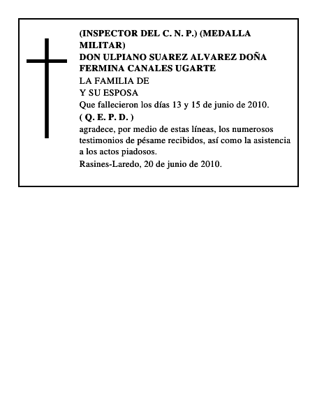 DON ULPIANO SUAREZ ALVAREZ DOÑA FERMINA CANALES UGARTE