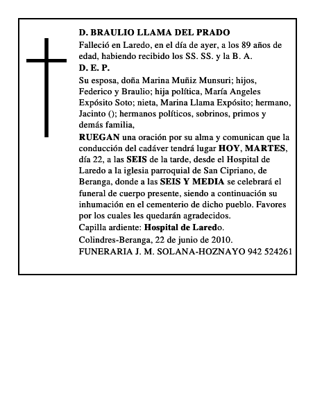 D. BRAULIO LLAMA DEL PRADO