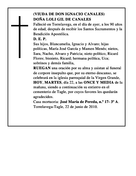 DOÑA LOLI GIL DE CANALES