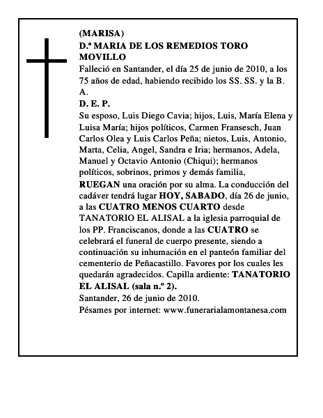 D.ª MARIA DE LOS REMEDIOS TORO MOVILLO