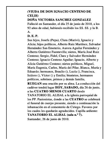 DOÑA VICTORIA SANCHEZ GONZALEZ