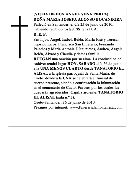 DOÑA MARIA JOSEFA ALONSO BOCANEGRA
