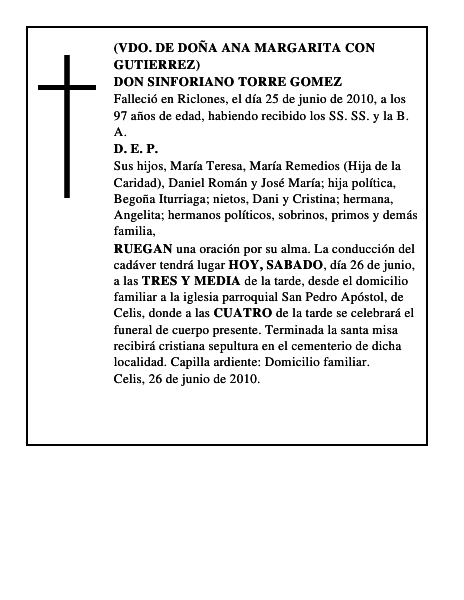 DON SINFORIANO TORRE GOMEZ