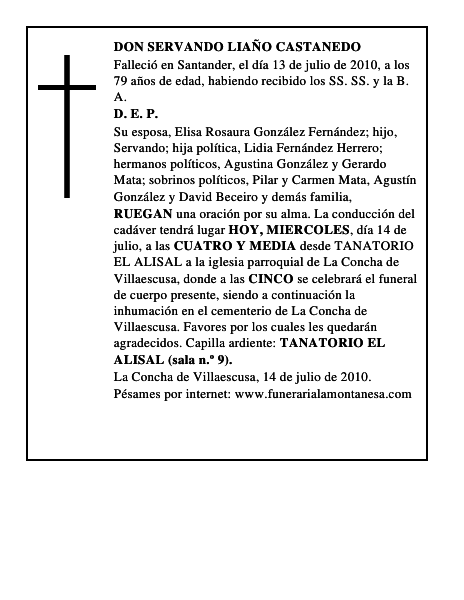 DON SERVANDO LIAÑO CASTANEDO