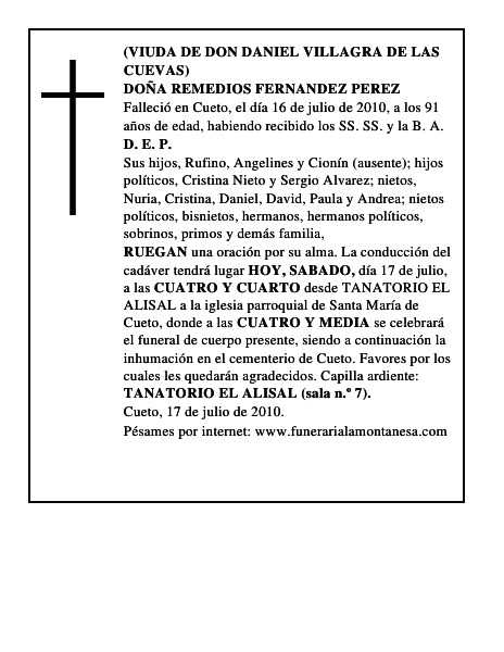 DOÑA REMEDIOS FERNANDEZ PEREZ
