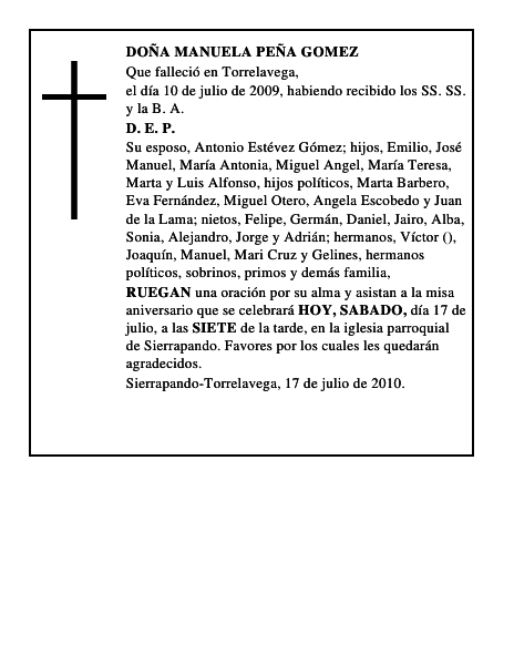 DOÑA MANUELA PEÑA GOMEZ
