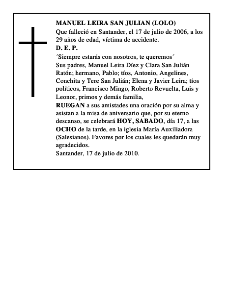 MANUEL LEIRA SAN JULIAN (LOLO)