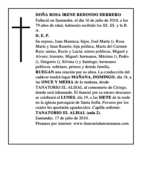 DOÑA ROSA IRENE REDONDO HERRERO