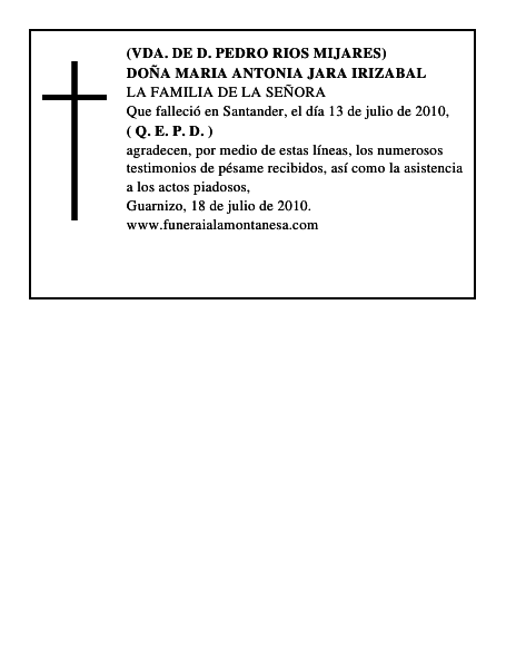 DOÑA MARIA ANTONIA JARA IRIZABAL