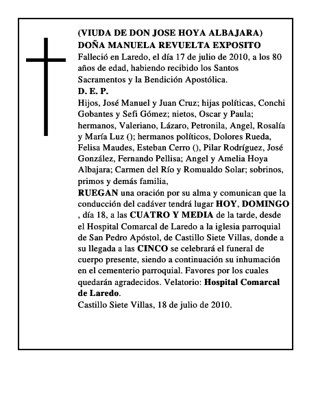 DOÑA MANUELA REVUELTA EXPOSITO