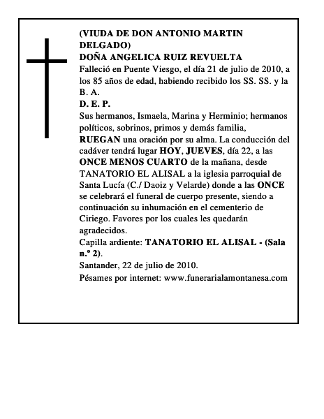 DOÑA ANGELICA RUIZ REVUELTA