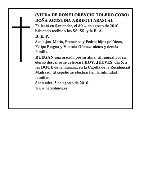 DOÑA AGUSTINA ARREGUI ABASCAL