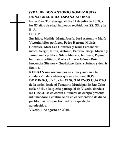 DOÑA GREGORIA ESPAÑA ALONSO