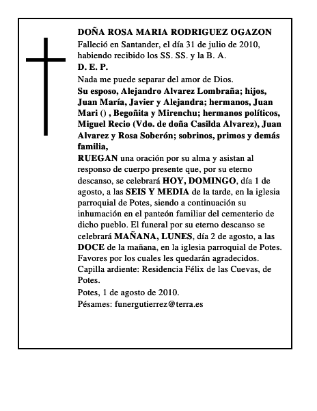 DOÑA ROSA MARIA RODRIGUEZ OGAZON