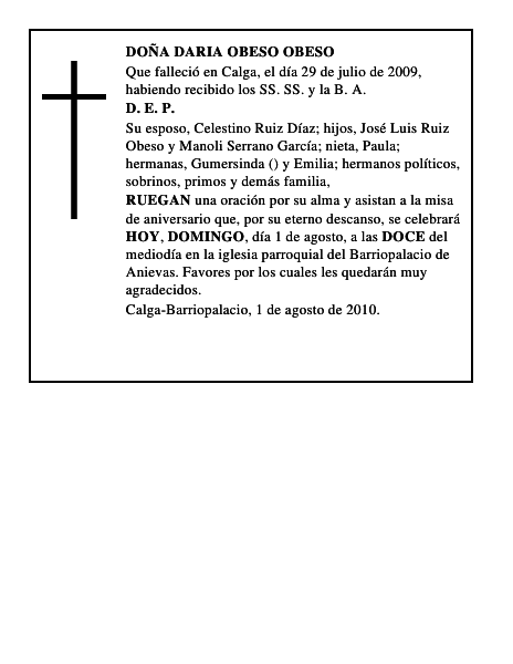 DOÑA DARIA OBESO OBESO