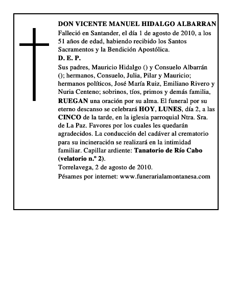 DON VICENTE MANUEL HIDALGO ALBARRAN