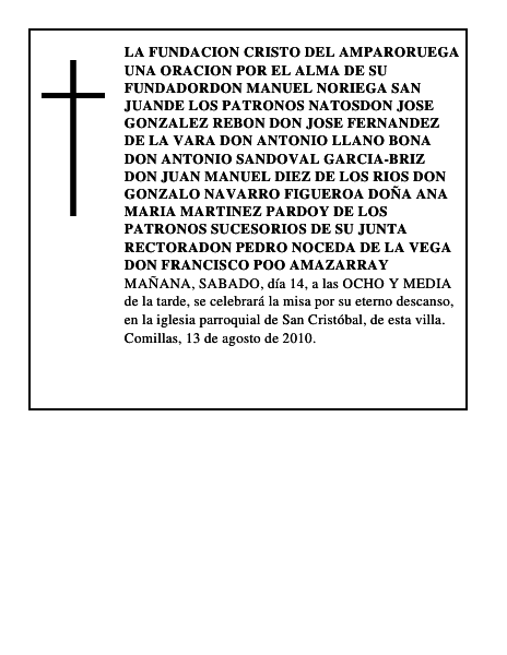 LA FUNDACION CRISTO DEL AMPARORUEGA UNA ORACION POR EL ALMA DE SU FUNDADORDON MANUEL NORIEGA S