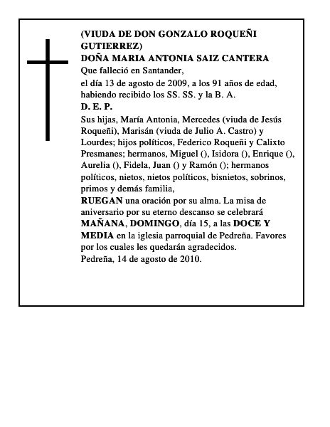 DOÑA MARIA ANTONIA SAIZ CANTERA