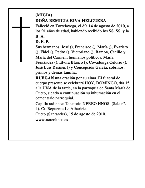 DOÑA REMIGIA RIVA HELGUERA