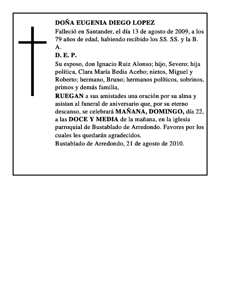 DOÑA EUGENIA DIEGO LOPEZ