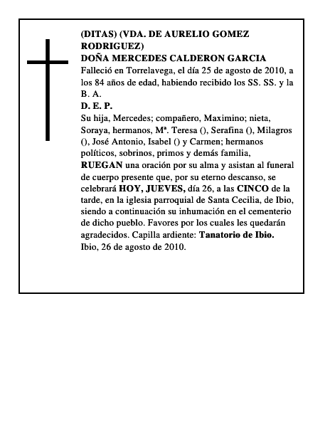 DOÑA MERCEDES CALDERON GARCIA
