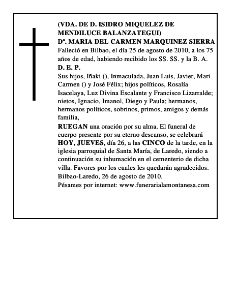 Dª. MARIA DEL CARMEN MARQUINEZ SIERRA