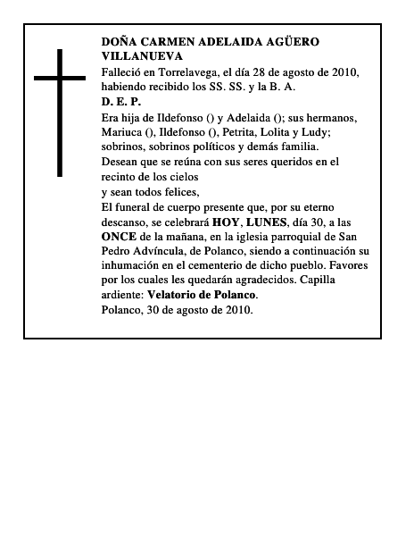 DOÑA CARMEN ADELAIDA AGÜERO VILLANUEVA