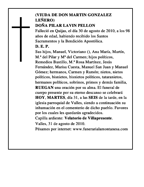 DOÑA PILAR LAVIN PELLON