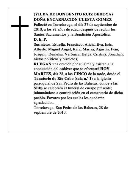 DOÑA ENCARNACION CUESTA GOMEZ