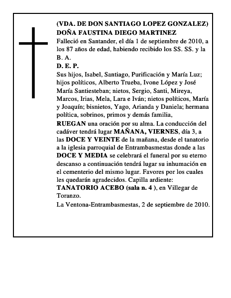 DOÑA FAUSTINA DIEGO MARTINEZ
