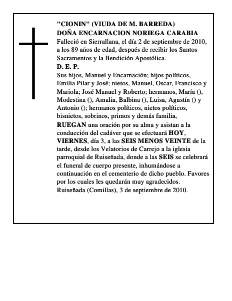 DOÑA ENCARNACION NORIEGA CARABIA