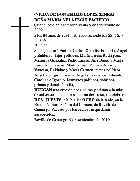 DOÑA MARIA VELATEGUI PACHECO