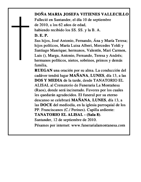 DOÑA MARIA JOSEFA VITIENES VALLECILLO