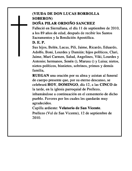 DOÑA PILAR ORDOÑO SANCHEZ
