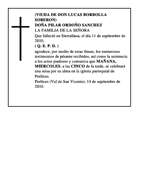 DOÑA PILAR ORDOÑO SANCHEZ