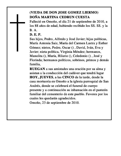 DOÑA MARTINA CEDRUN CUESTA