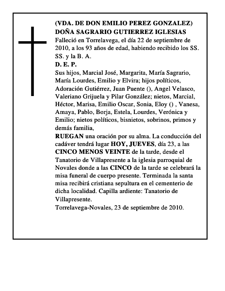 DOÑA SAGRARIO GUTIERREZ IGLESIAS