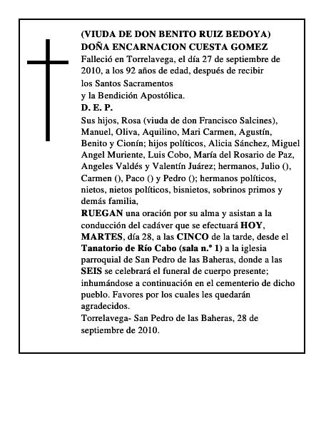 DOÑA ENCARNACION CUESTA GOMEZ