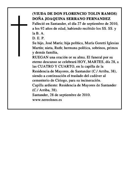 DOÑA JOAQUINA SERRANO FERNANDEZ