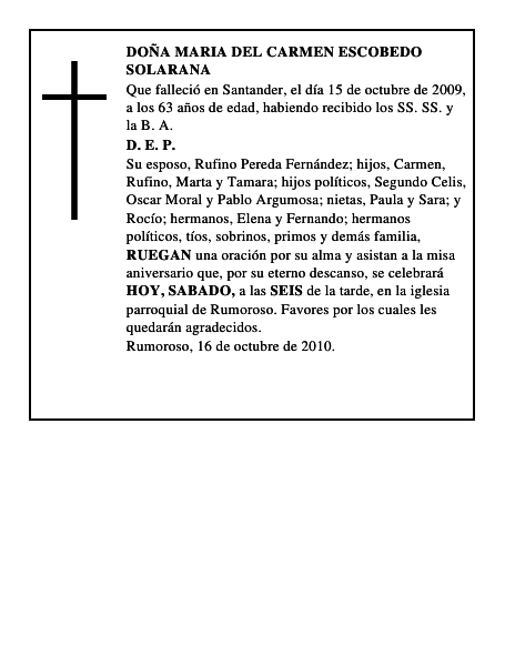 DOÑA MARIA DEL CARMEN ESCOBEDO SOLARANA
