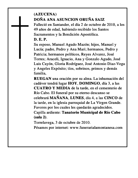 DOÑA ANA ASUNCION ORUÑA SAIZ